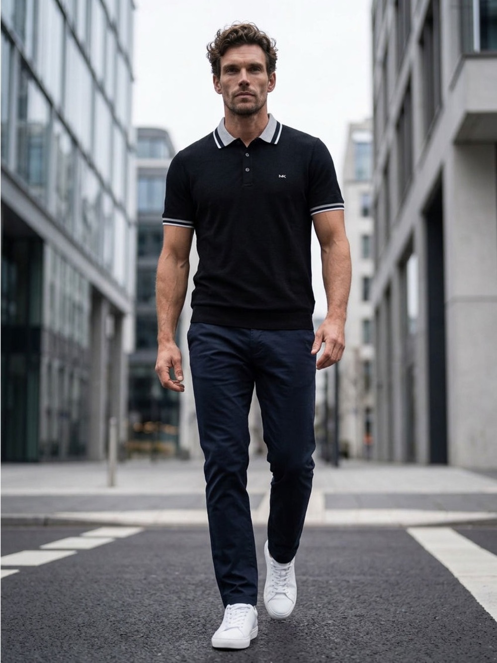 NEW! Michael Kors Men’s Large Black Collared Polo Shirt $89.50 Trimmed